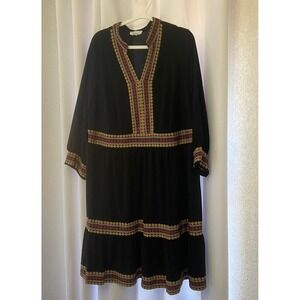 Signature by Robbie Bee Black Embroidered V Neck Midi Dress Plus Size 1X